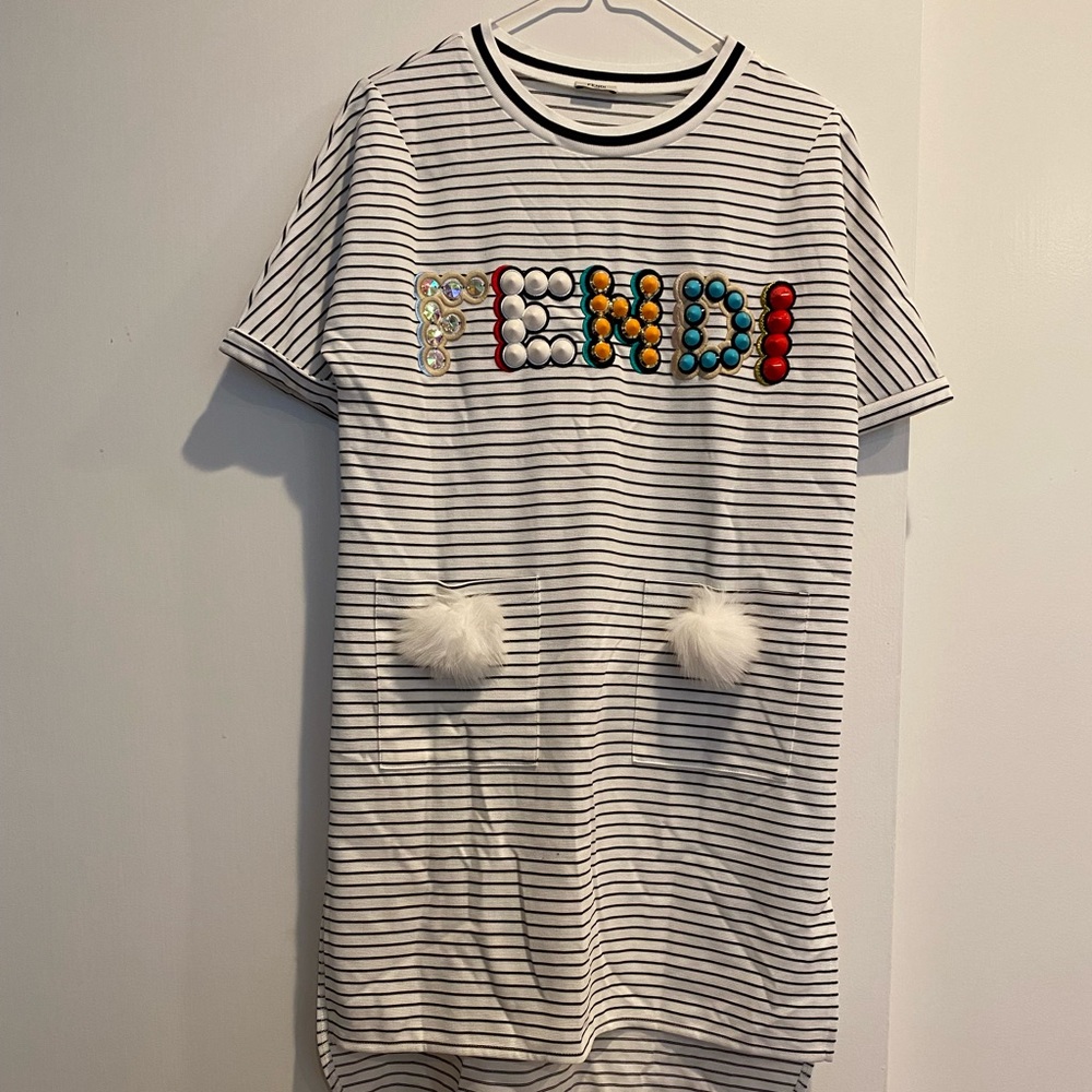 Fendi studded stripped shirt dress